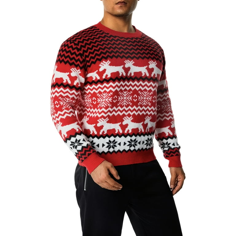 Mens Christmas Sweaters Elk Snowflake Graphic Casual Pullover Knitted  Fashion Jumper Tops Long Sleeve Loose Comfort Sweater