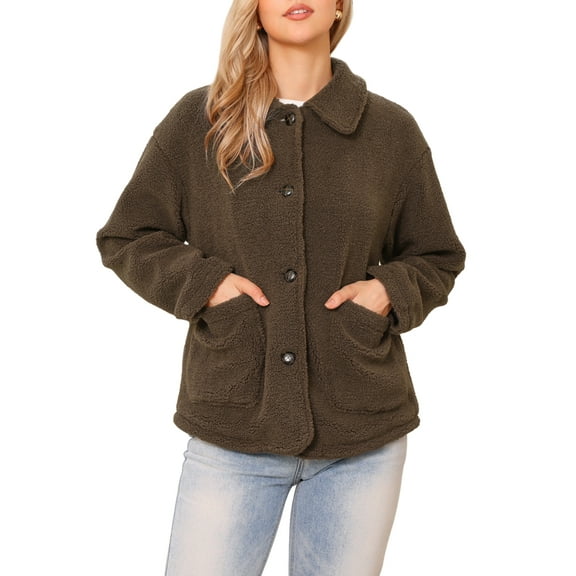DARING DIVA Women's Peter Pan Collar Button Down Coat XS Brown
