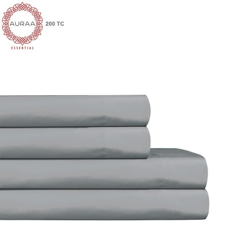 Cotton King Bed - Auraa Essential 200 TC Cotton 4 PC King Sheet Set