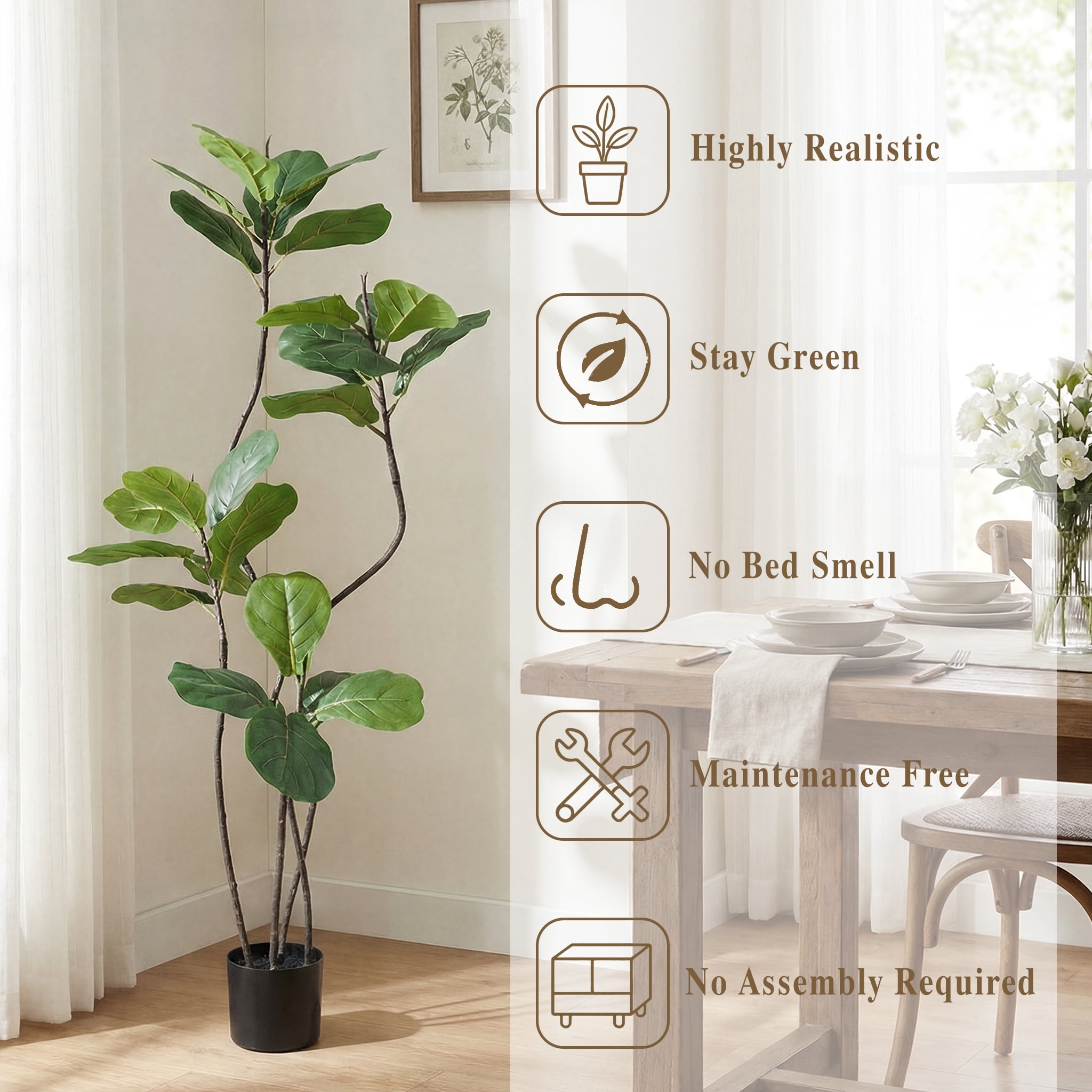 Easy4Home 4.6FT Artificial Plant Fake Ficus Tree Potted Indoor Faux Floor Plant for Home Office Decor
