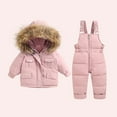 thumbnail image 6 of YunPes Toddler Girl Winter Clothes Toddler Winter Children's Girls' and Boys' Solid Color Snow Suit Snow Bib Pants and Zip Hooded Jacket Coat, 6 of 7