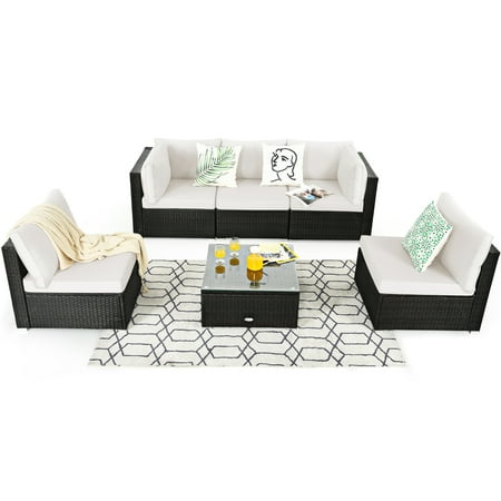 Gymax 6pcs Rattan Outdoor Sectional Sofa Set Patio Furniture W White Cushions Canada Gymax 6pcs Rattan Outdoor Sectional, Patio Furniture Sectional Set