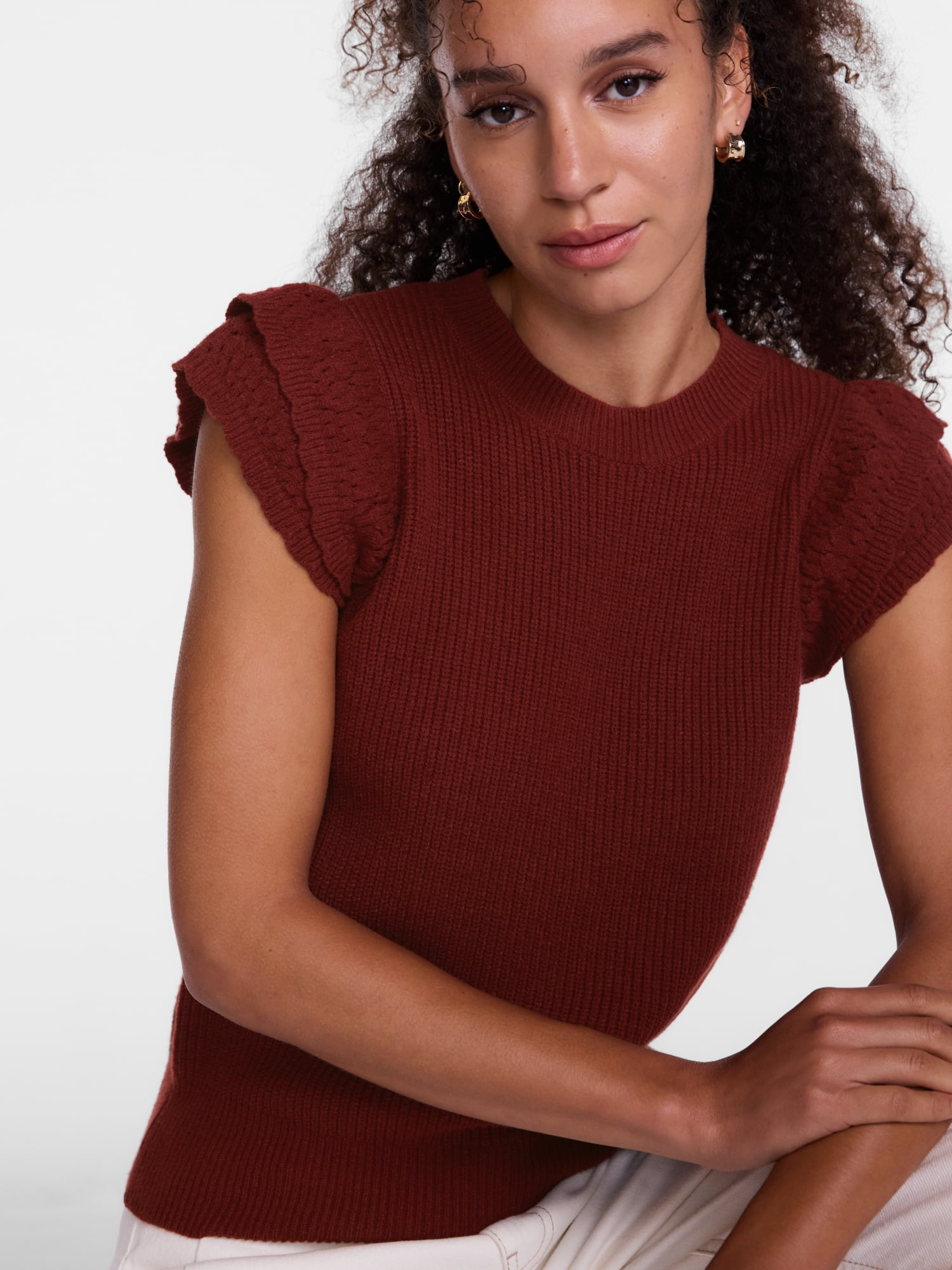 Scenario Women's Sweater with Flutter Sleeves, Lightweight, Sizes XS-XXXL
