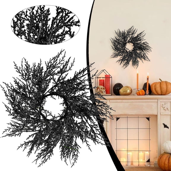 SMKE Gothic Candle Holder Wreath with Black Needle Wrap Bat Ornament – Eerie Halloween Table Centerpiece for Mantel Shelf Dining Decor,Spooky Gothic Home Decor for Indoor Window Wall Display