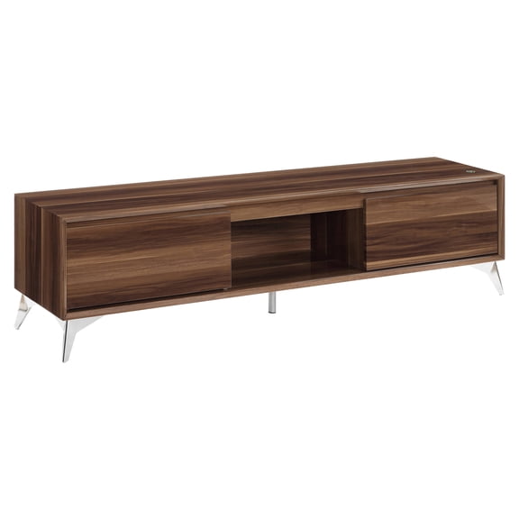 ACME Raceloma Wooden 2-Drawer TV Stand with LED Lighting in Walnut and Chrome