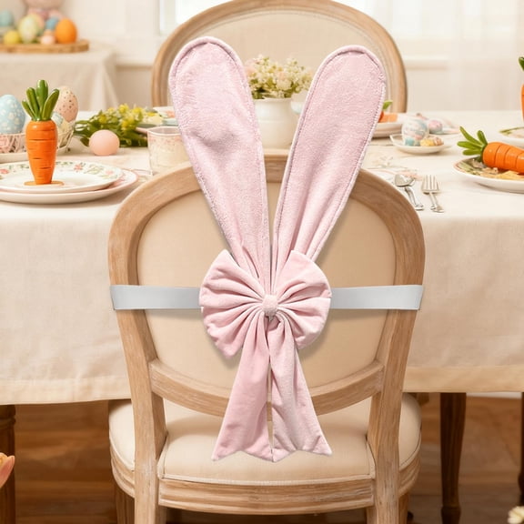 Easter Bunny Decorations Bunny Ear Bow Seat Covers - Party Decor Sensational Bow Designs for Chair Styling, Pink Cloth, 58cm