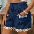 thumbnail image 3 of Pounoo Womens Casual Shorts Elastic Waist Drawstring Floral Embroidered Shorts Modern Chic Style Comfortable Versatile Everyday Shorts Gift, 3 of 9