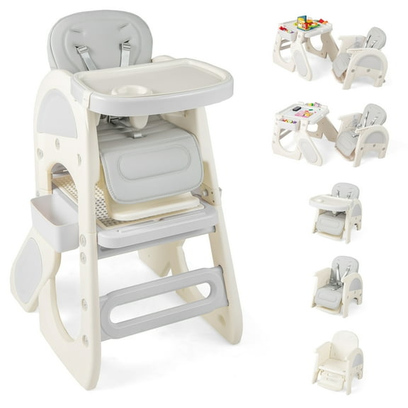 Gymax Convertible Baby Tall Chair 2-Tier Food Tray Feeding Chair for 18 Month Olds