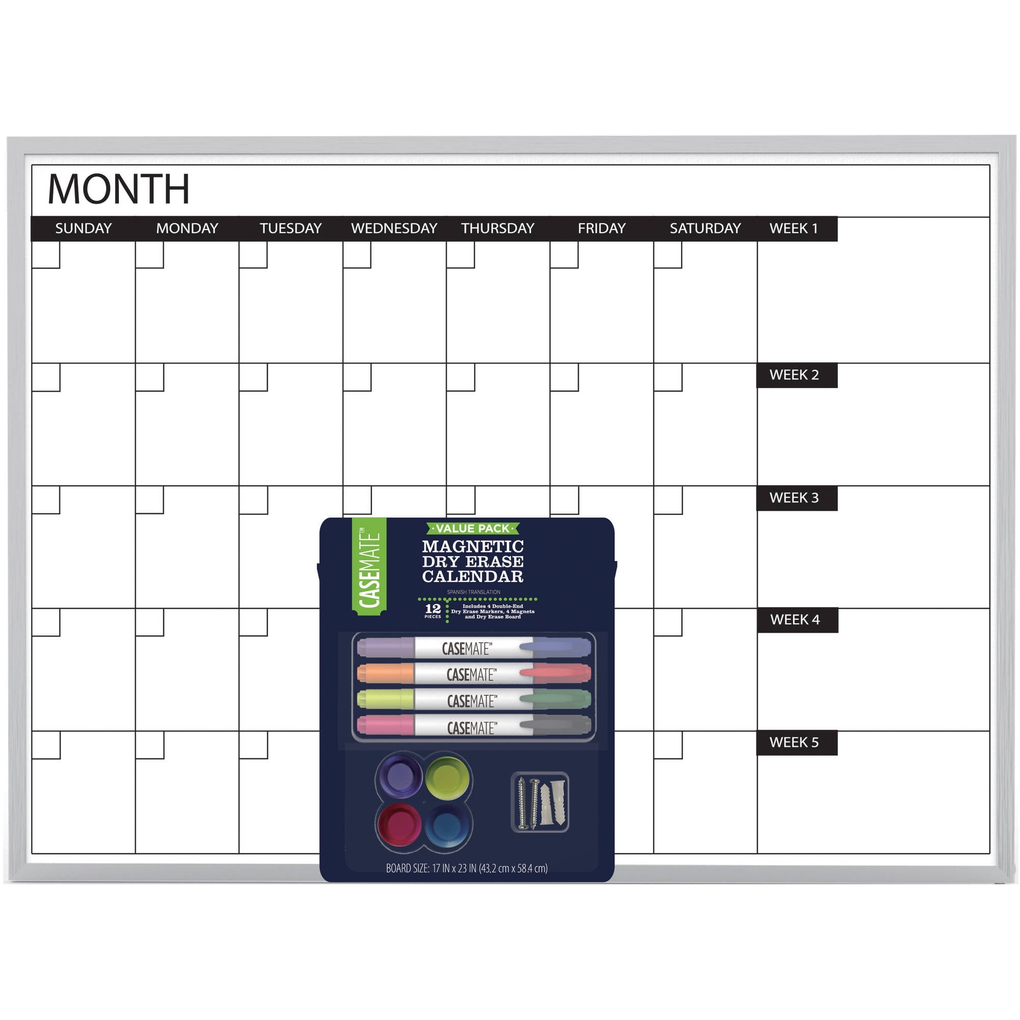 17" x 23" Casemate Dry Erase Calendar Board, Aluminum Frame