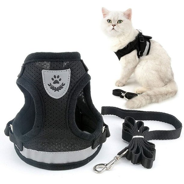 BR-Vie Arnés y correa de malla suave para gatos, reflectante, a prueba de fugas, ajustable, anti tirones, para perros pequeños, cachorros, gatitos, negro, mediano esquí esquí Gafas de esquí