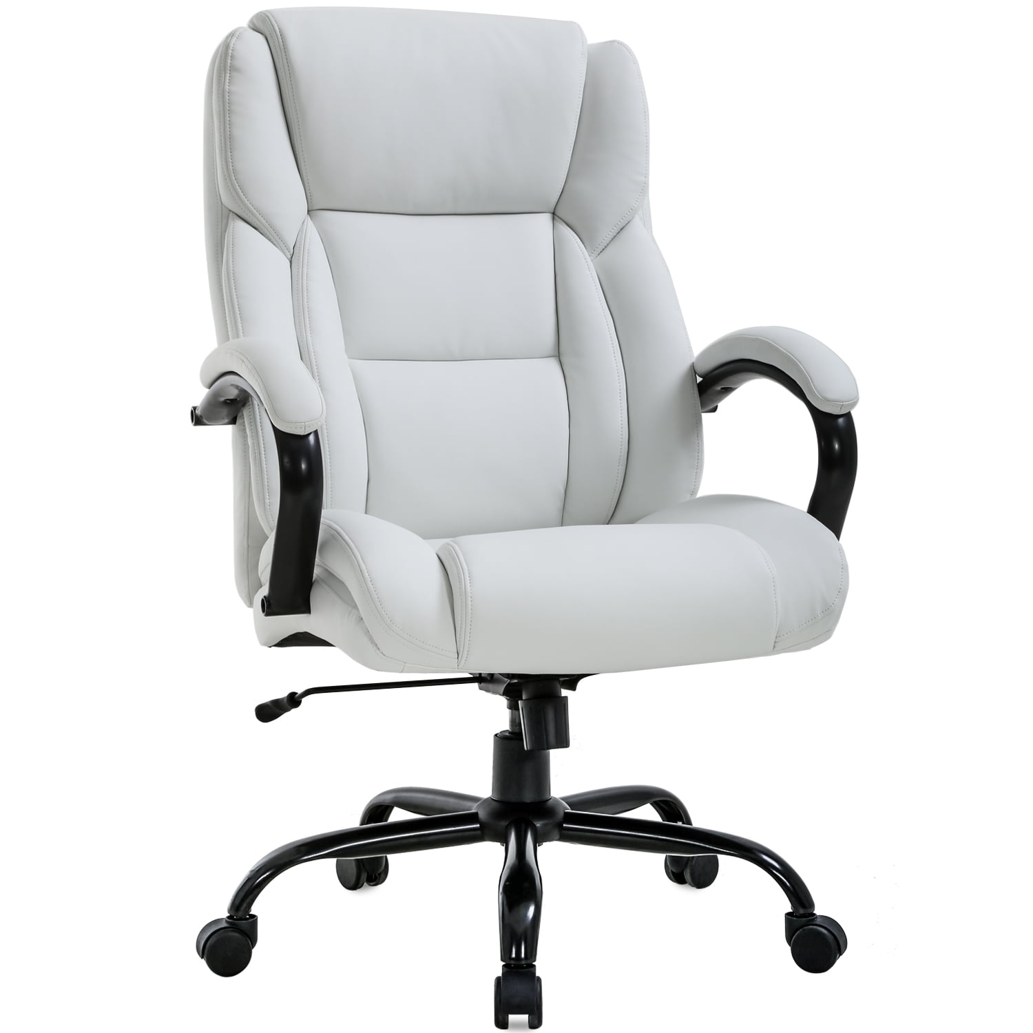 Office Chair Big and Tall 500lbs Ergonomic Computer Chair High Back PU Leather Wide Seat Desk Chair with Lumbar Support Arms Executive Task Chair for Hone Office,White 