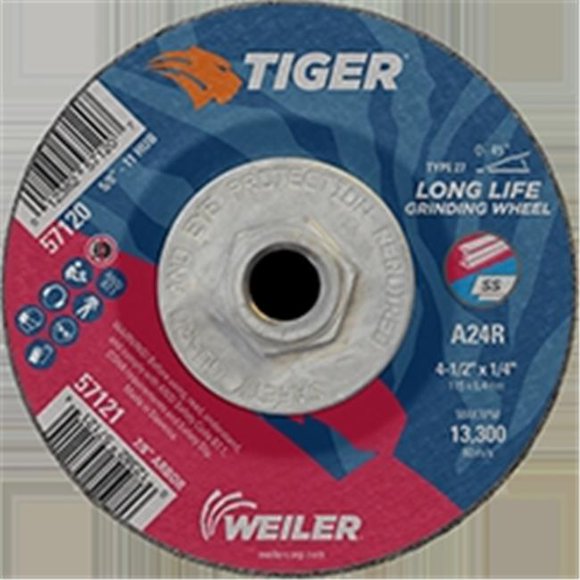 Weiler  4.5 x 0.25 in. Tiger Type 27 Grinding Wheels - 0.62-11 in. AH, Pack of 10