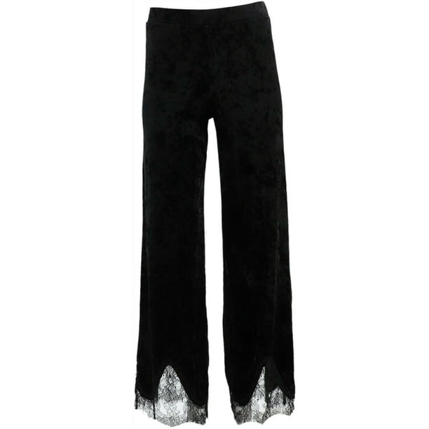 Isaac Mizrahi - Isaac Mizrahi Crushed Velvet Wide Leg Pants Lace Trim ...