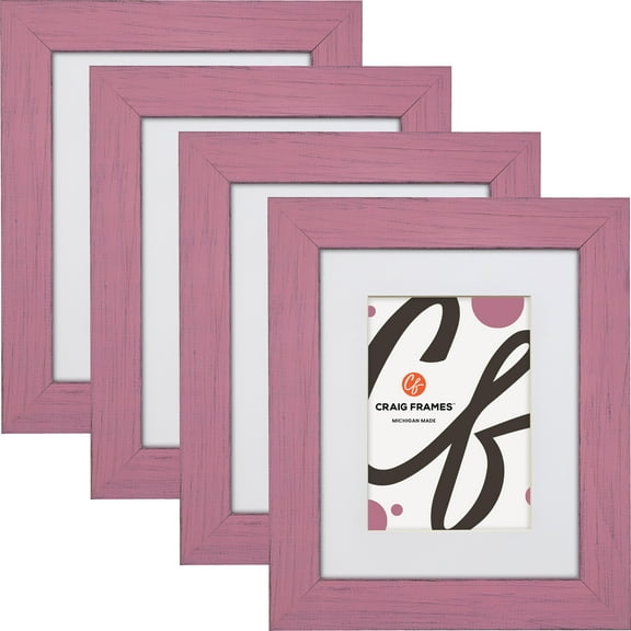 Craig Frames Jasper, 16x16 inch Country Petticoat Pink Picture Frame Matted for a 12x12 Photo, Set of 4