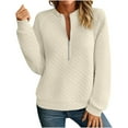 thumbnail image 3 of XPMWRP Women Half Zip Up Quilted Sweatshirt Lightweight Crew Neck Long Sleeve Loose Fall Fashion Textured Pullover Tops Beige L, 3 of 7