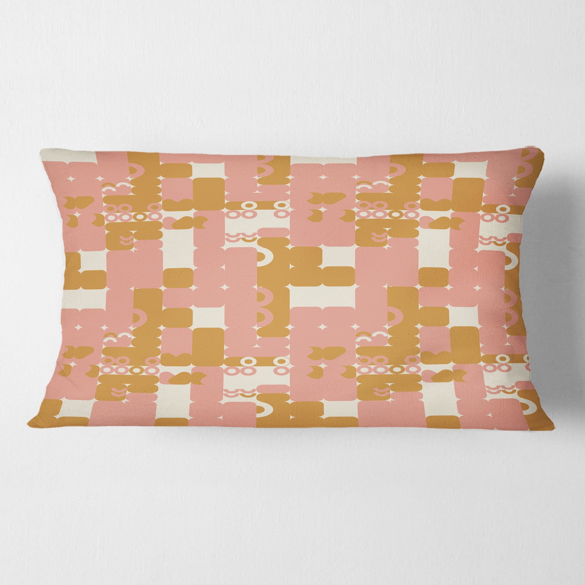 Designart Pink Retro Abstract Design' Mid-Century Modern Throw Pillow - 12x20