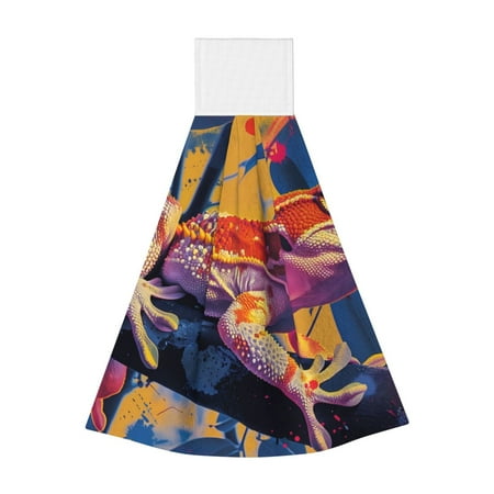 

Sikiie Colorful Gecko Jungle Art Hand Towel with Loop Hanging Towel Absorbent Tie Towels for Kitchen Tea Bar Bathroom Decor
