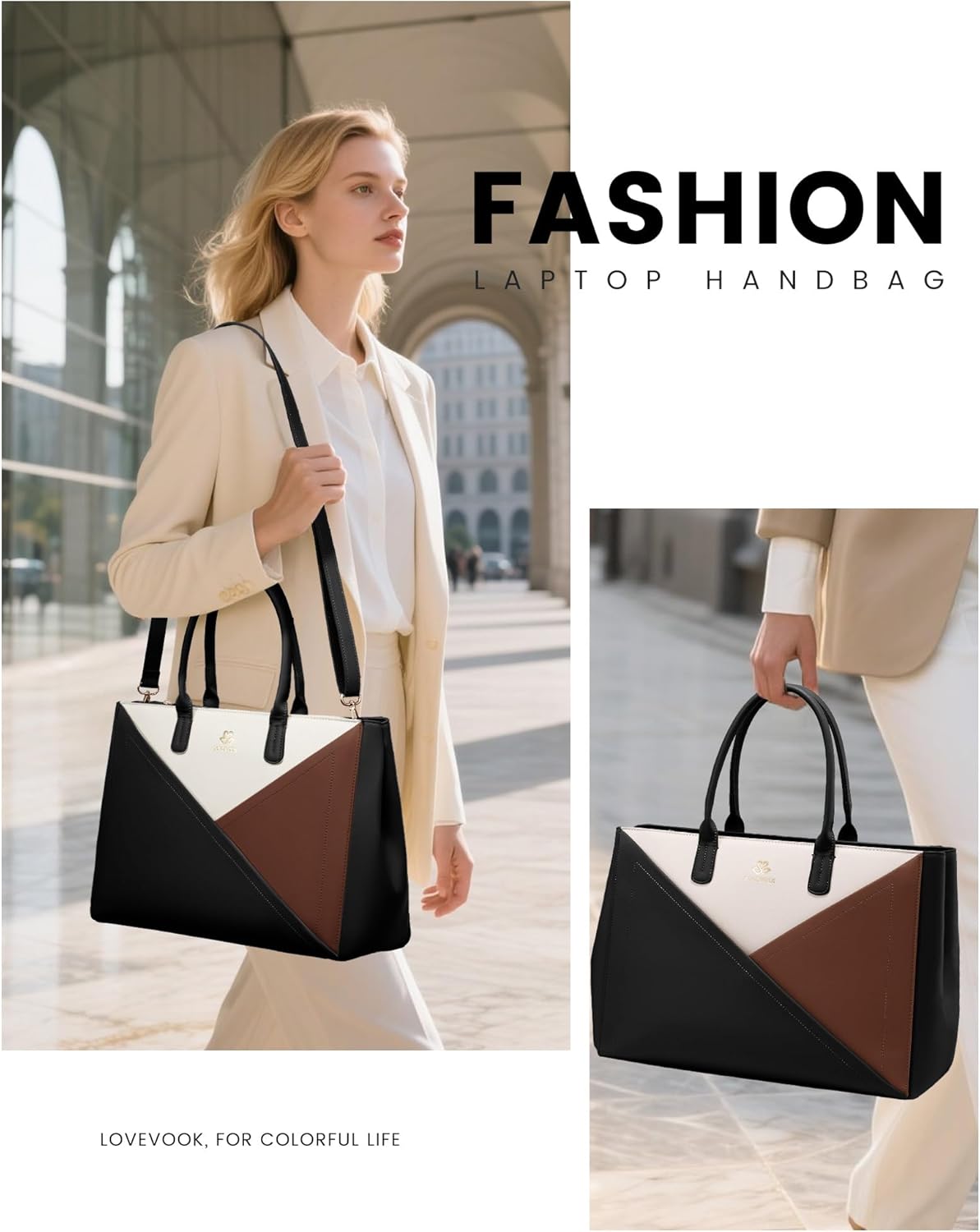LOVEVOOK Laptop Tote Bag for Women with Large Cup Holder, 15.6 Inch PU Leather Work Bag Teacher Tote Bag, Waterproof Computer Bags Business Office Briefcase Handbag
