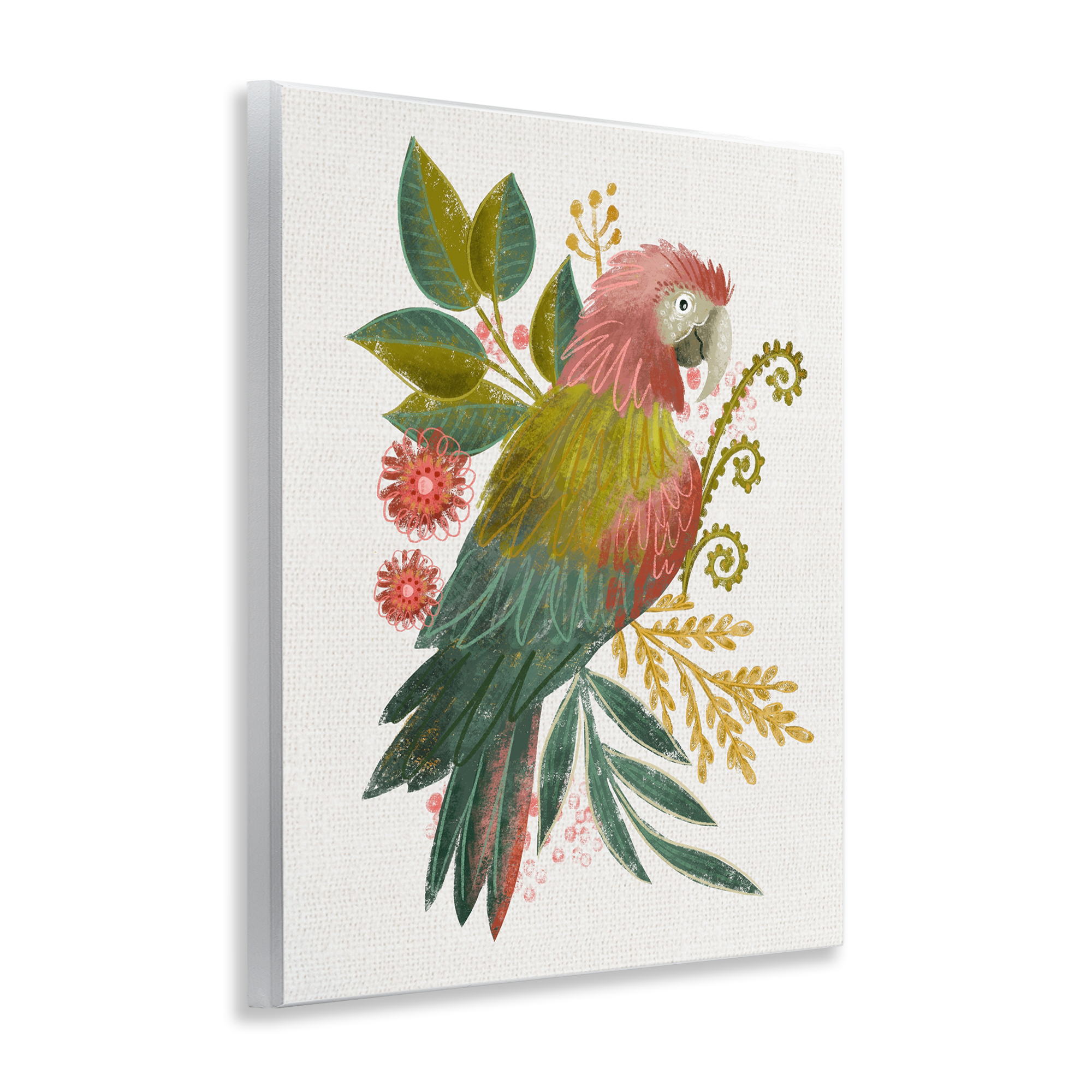 Stupell Industries Parrot with Eclectic Leaves Animals & Insects Painting Unframed Art Print Wall Art, 11 x 14
