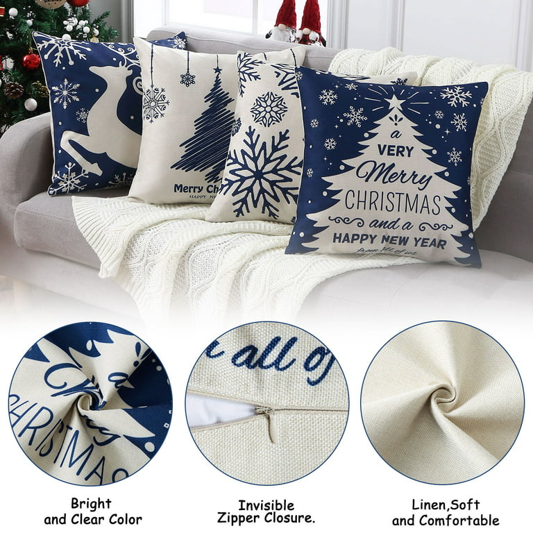 Christmas Pillow Covers 18x18 Set Of 4 Xmas Square Throw Pillows Cover  Quotes Saying Throw Pillow Cases Bedroom Outdoor Chair Bed Cushion Cover  For Ch