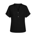 thumbnail image 5 of ClodeEU Women's V Neck Short Sleeve Blouse, Casual Solid Color Loose Fit Button Top Black,Women's Plus L, 5 of 8