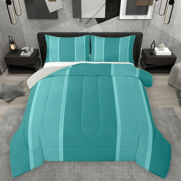 Homewish Cyan Lines Bedding Comforter Set,Modern Asbtract Geometric Twin Comforter Sets,Stripe Bedding Set For Men Women,Super Cozy Room Decor Reversible,2-Piece