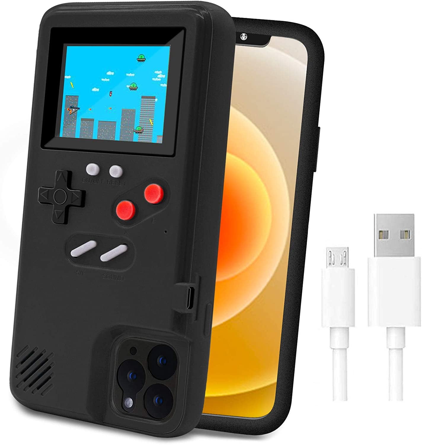 Étui de Console de Jeu pour iPhone, Étui de Protection Rétro Auto-Alimentée avec 36 Petits Jeux, Affichage en Couleur Complète, Antichoc pour iPhone 12/12pro
