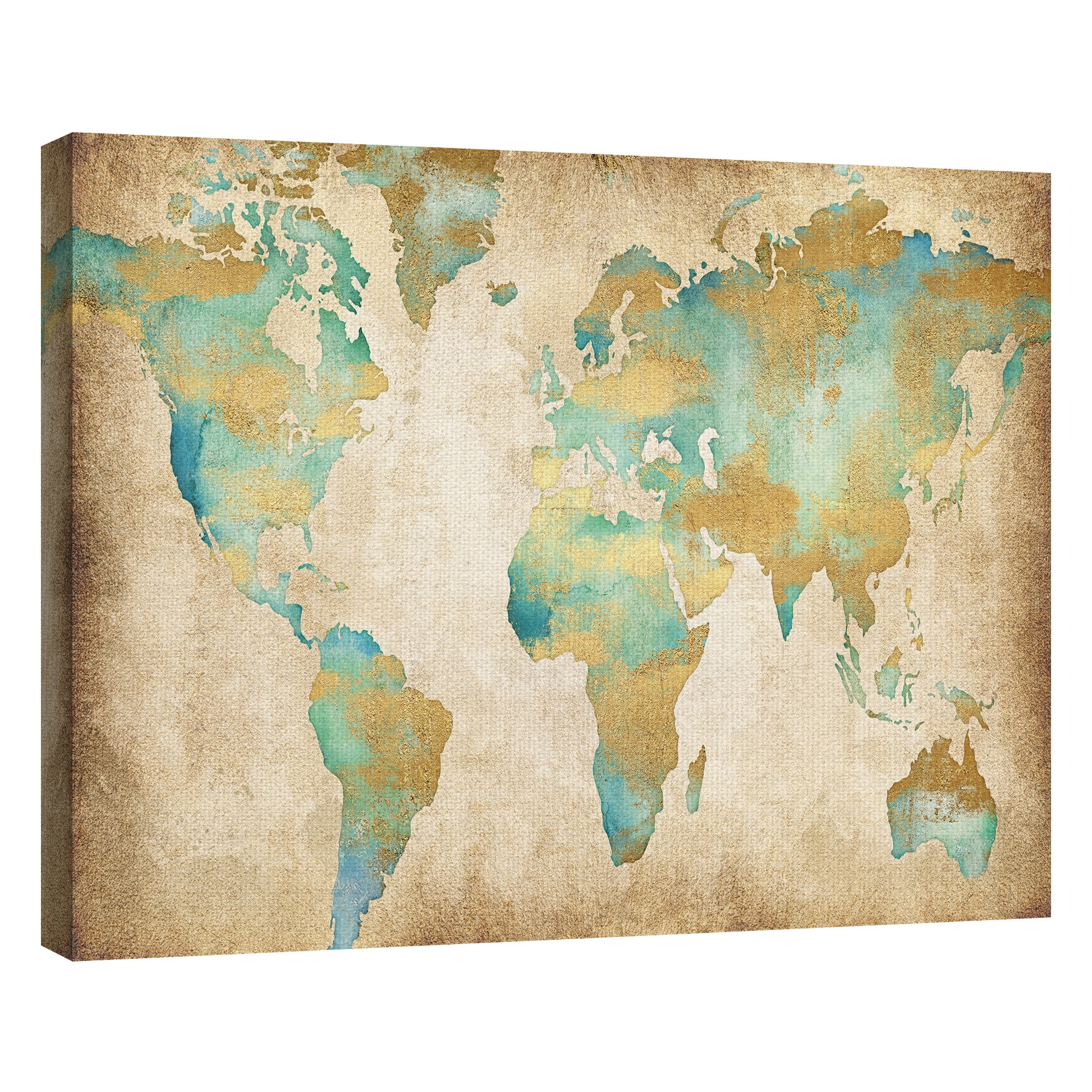 Masterpiece Art Gallery Golden World Map By Willowbrook Fine Art Canvas Art Print 22" x 28"