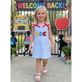 thumbnail image 4 of BemeyourBBs Toddler Baby Girl Back to School Dress Kids Kindergarten Outfits Toddler Girl Summer Tank Dress Sleeveless 2 3 4 5 6 7 Years Apple Embroidery Striped Bow Decor A-Line Dress, 4 of 9