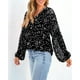 thumbnail image 3 of Blusa BTFBM Boho con estampado floral de chifón con cuello en V y manga larga, 3 of 6