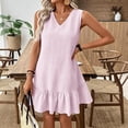 thumbnail image 6 of Horkkom Beach Dresses for Women Mini V Neck Solid Color Sleeveless Dress Summer Casual Vacation Dresses, S-2XL, 6 of 9