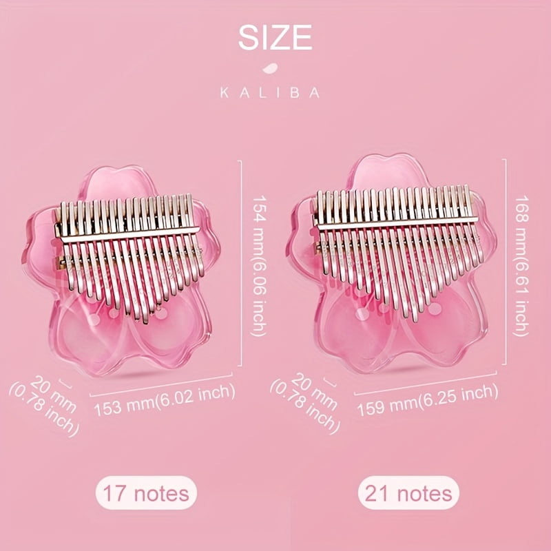 Cherry Blossom Crystal Kalimba - Transparent Cherry Blossom Thumb Piano, 17 or 21 keys available, acrylic body, includes case.