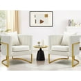 thumbnail image 2 of Velvet Accent Barrel Chairs Set of 2, Modern Arm Club Chair Set with Pillow for Living Room/Bedroom/Guest Reception, Channel Tufted, Gold Finish Base, White, 2 of 7