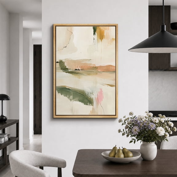 Framed Canvas Print Soft Neutral Abstract Landscape Wall Art Minimalist Artwork Decoration for Living Room Bedroom - 16"x24" NATURAL Frame
