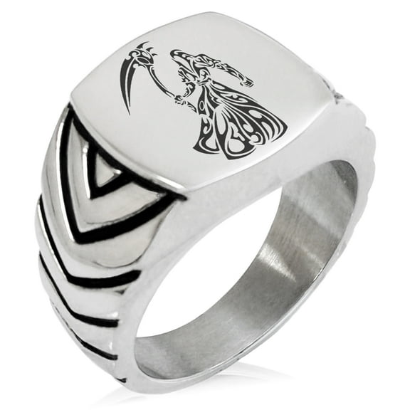 Tioneer Stainless Steel Harbinger Grim Reaper Chevron Pattern Biker Style Polished Ring
