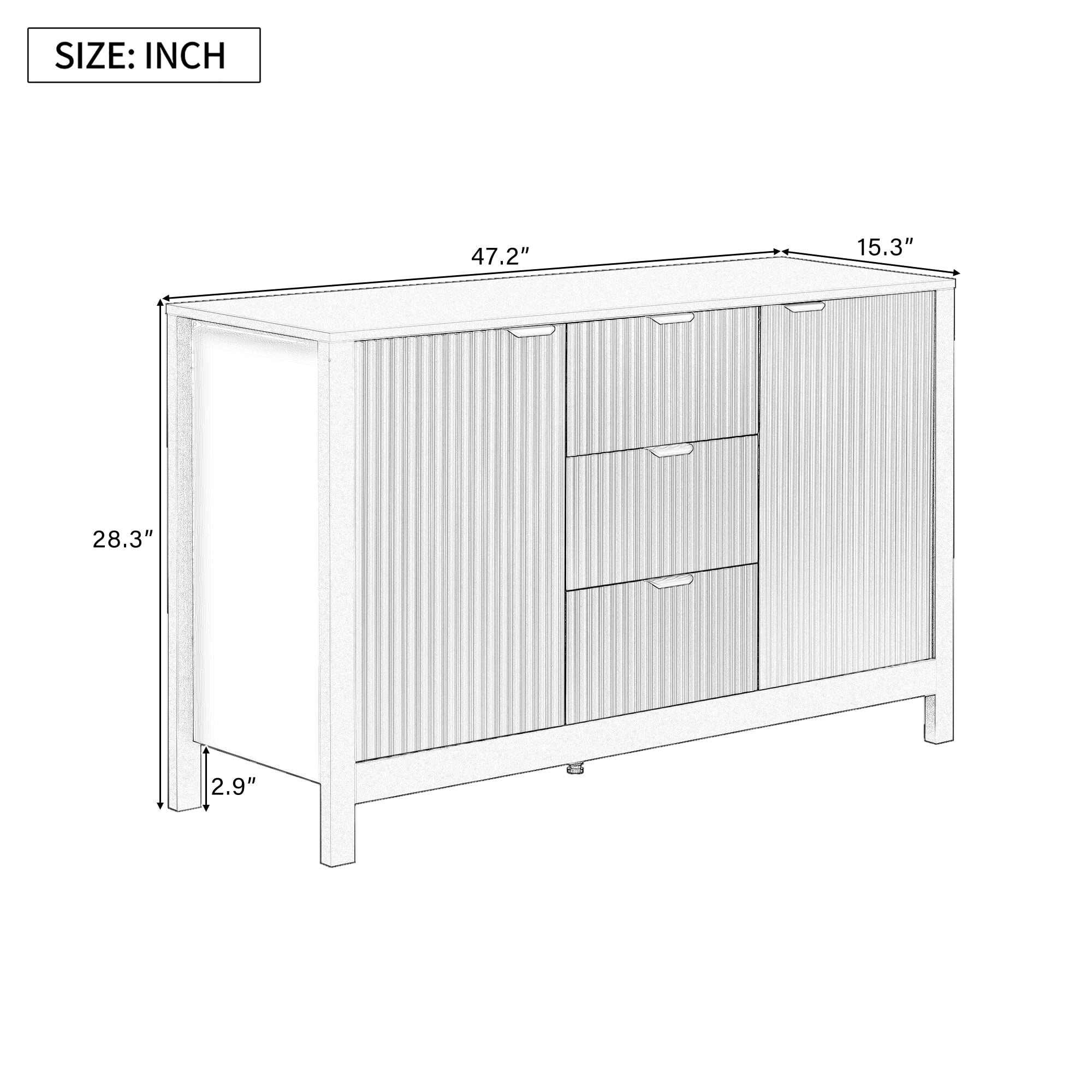Euroco Sideboard Buffet Cabinet,47" Storage Cabinet with Adjustable Shelves,Metal Handles,3 Drawers and 2 Doors,Wood Console Table for Study,Hallway and Living Room,Cyan