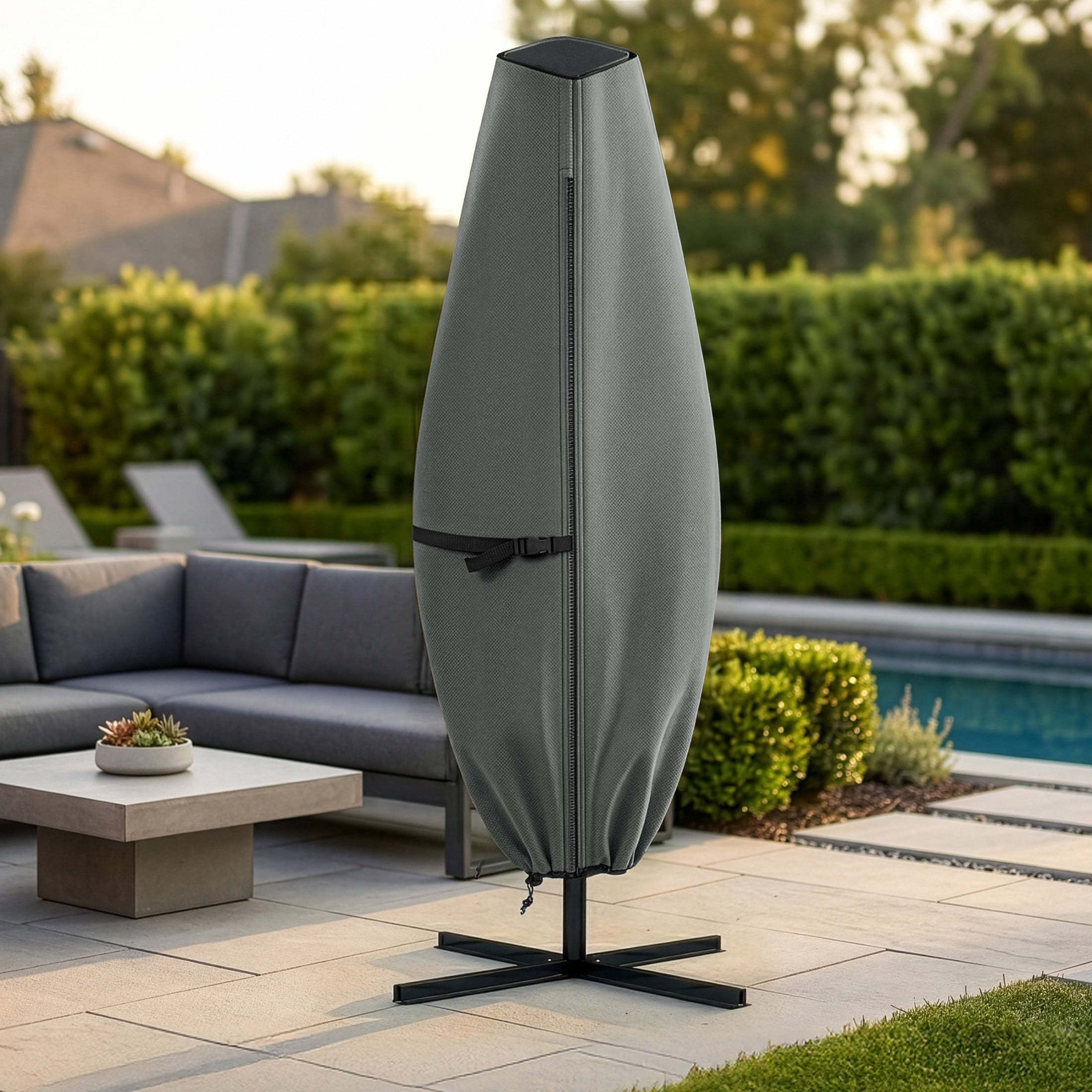 Pure Garden Waterproof Solar Outdoor Umbrella Cover for 11ft Round or 8ft Square, Gray