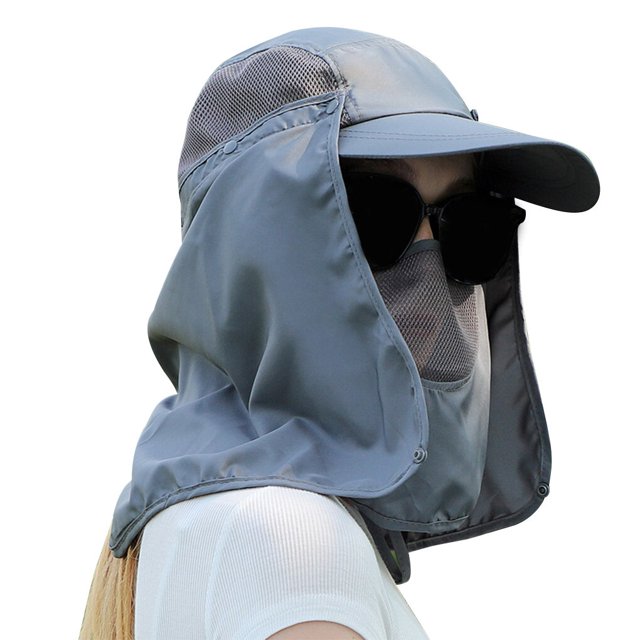 Yuarrent Sombreros de visera unisex, gorra protectora solar para pesca, protección UV, cubierta para el cuello y la cara Pescar Gris oscuro