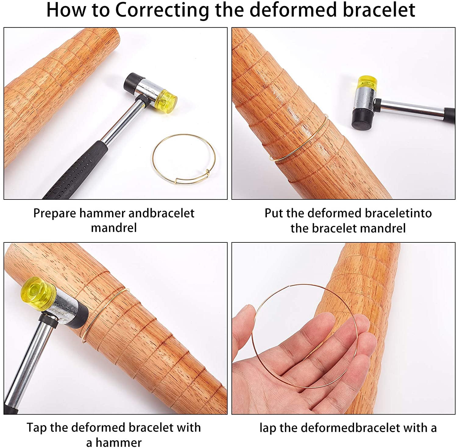 Jewelry Tool sets with Wooden Bracelet Sizing Bangle Mandrel and Steel Handle Installable Two Way Rubber Hammers diy