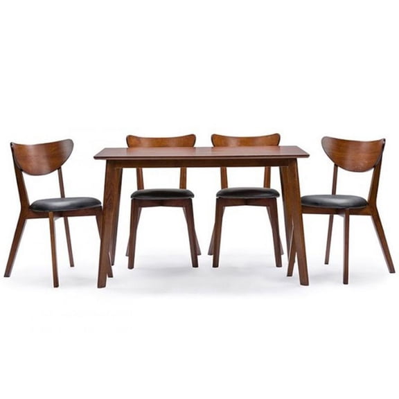 Pemberly Row 5 Piece Dining Set in Walnut and Black