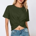 thumbnail image 3 of T Shirts for Women 2026 Summer Short Sleeve Crewneck Twist Front Plain Casual Tshirt Crop Tops, 3 of 6