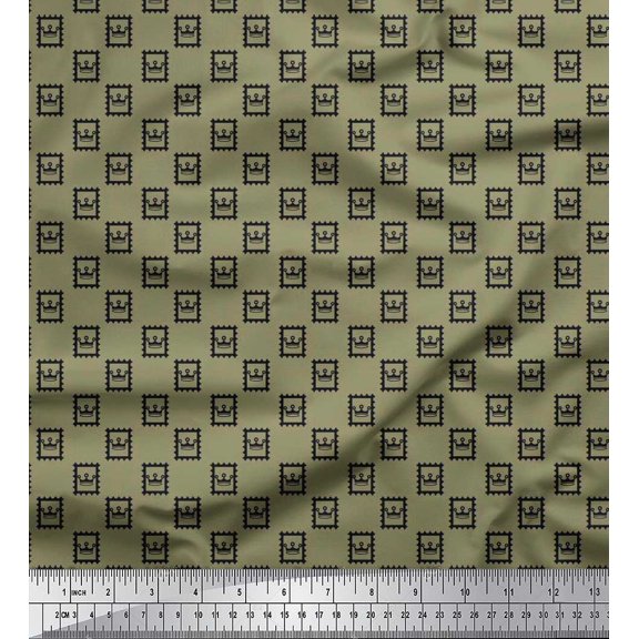 Soimoi Silk Fabric Frame & King Crown Shirting Print Sewing Fabric Yard 42 Inch Wide
