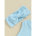 thumbnail image 4 of Toddler Girls Summer Outfits, One Shoulder Ribbed Tops + Elastic Waist Flare Pants + 3D Bow Headband Set, 4 of 8