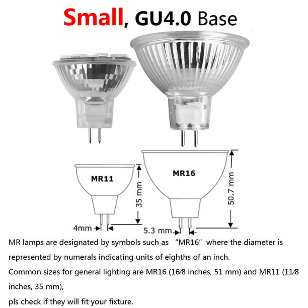 Rosnek MR11 Light Bulbs 3W/5W AC/DC12V-24V Halogen Bulbs GU4 Bi-Pin Base 1/4/6/10 Pack - Walmart.com