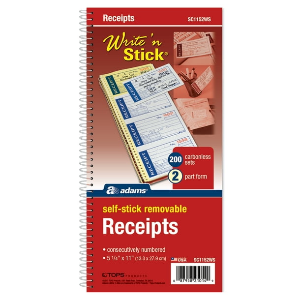 Adams® Write 'n Stick® Receipts, 2 Part Carbonless, White/Canary, 51/4