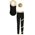 thumbnail image 3 of HULIJA Kids Girls Gymnastics Dancce Outfits Metallic Striped Leotard Bodysuit Unitard with Pants Hair Gold 8, 3 of 7