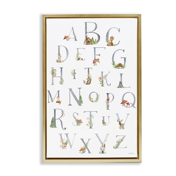 Stupell Industries Soft Cottage Alphabet Town & City Painting Gold Floater Framed Art Print Wall Art, 17 x 25