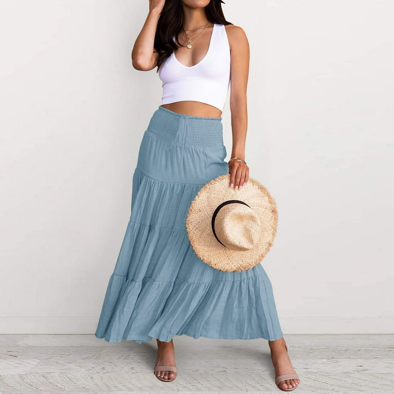 Charmgo Tiered Maxi Skirt Cearance, Women's Summer Elastic Charmgo Tiered Maxi Skirt Cearance, Women's Summer Elastic