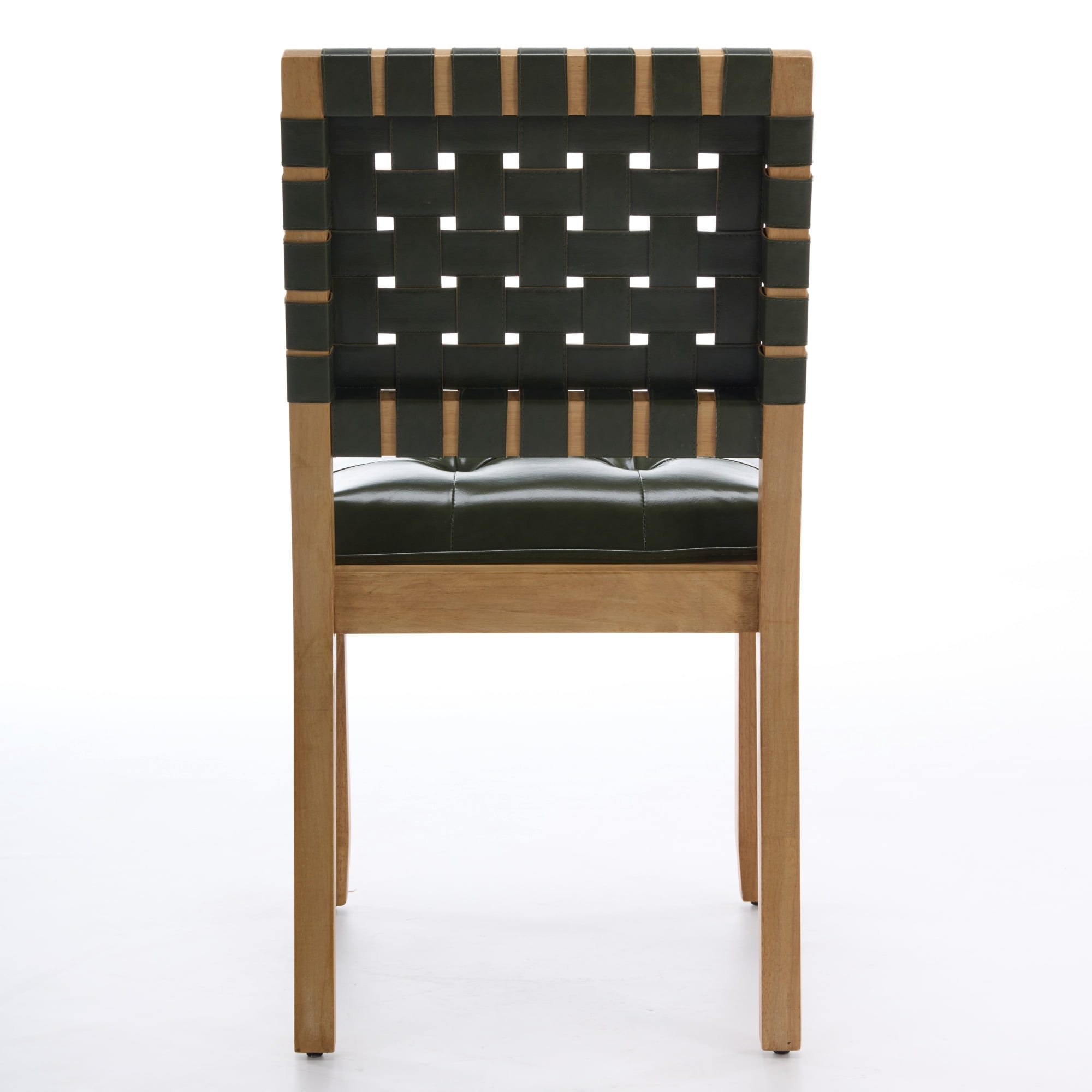 GARITIN Dining Chairs Set of 2, Woven PU Leather Side Chairs with Button Tufted Seat and Solid Wood Frame for Dining Room, Hunter Green