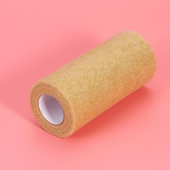 FRCOLOR ULTNICE 6 Inch Glitter Tulle Ribbon Roll 25 Yards Tulle Spool (Gold)